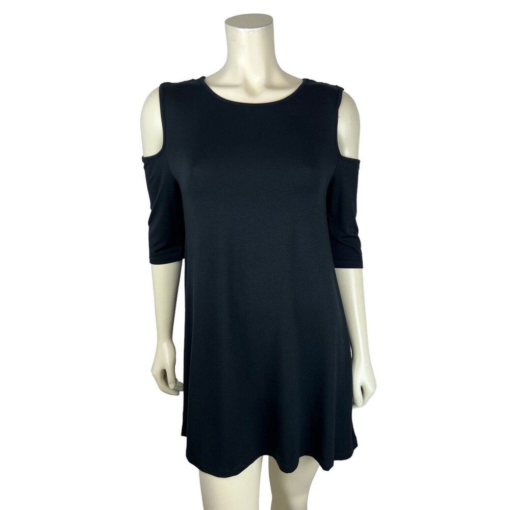 NEW Alquema Cold Open Shoulder Tunic Size 1 US 6 Solid Black Lagenlook Womens